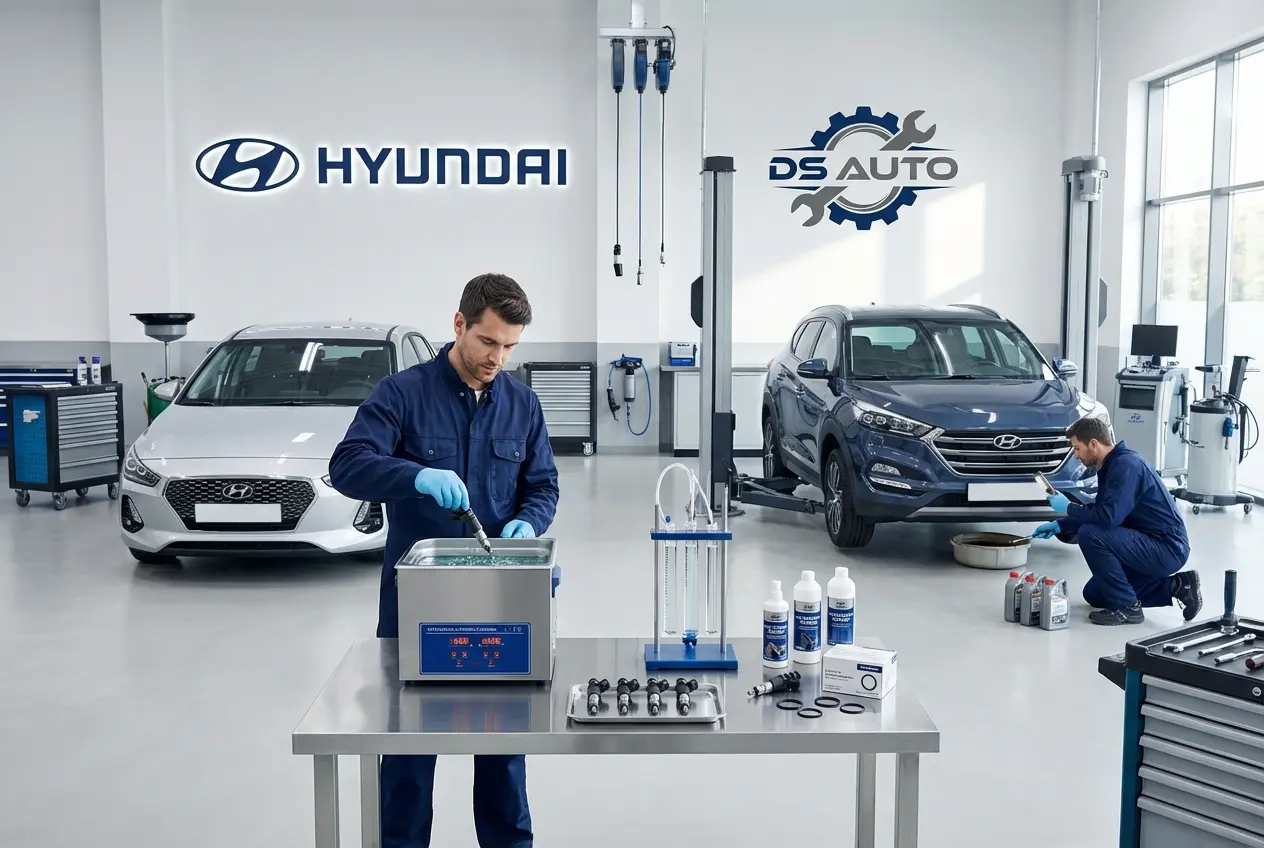 Топливные форсунки Хендай на диагностическом стенде в автосервисе DS Auto в Жуковском — проверка и ультразвуковая чистка для бензиновых двигателей Hyundai
